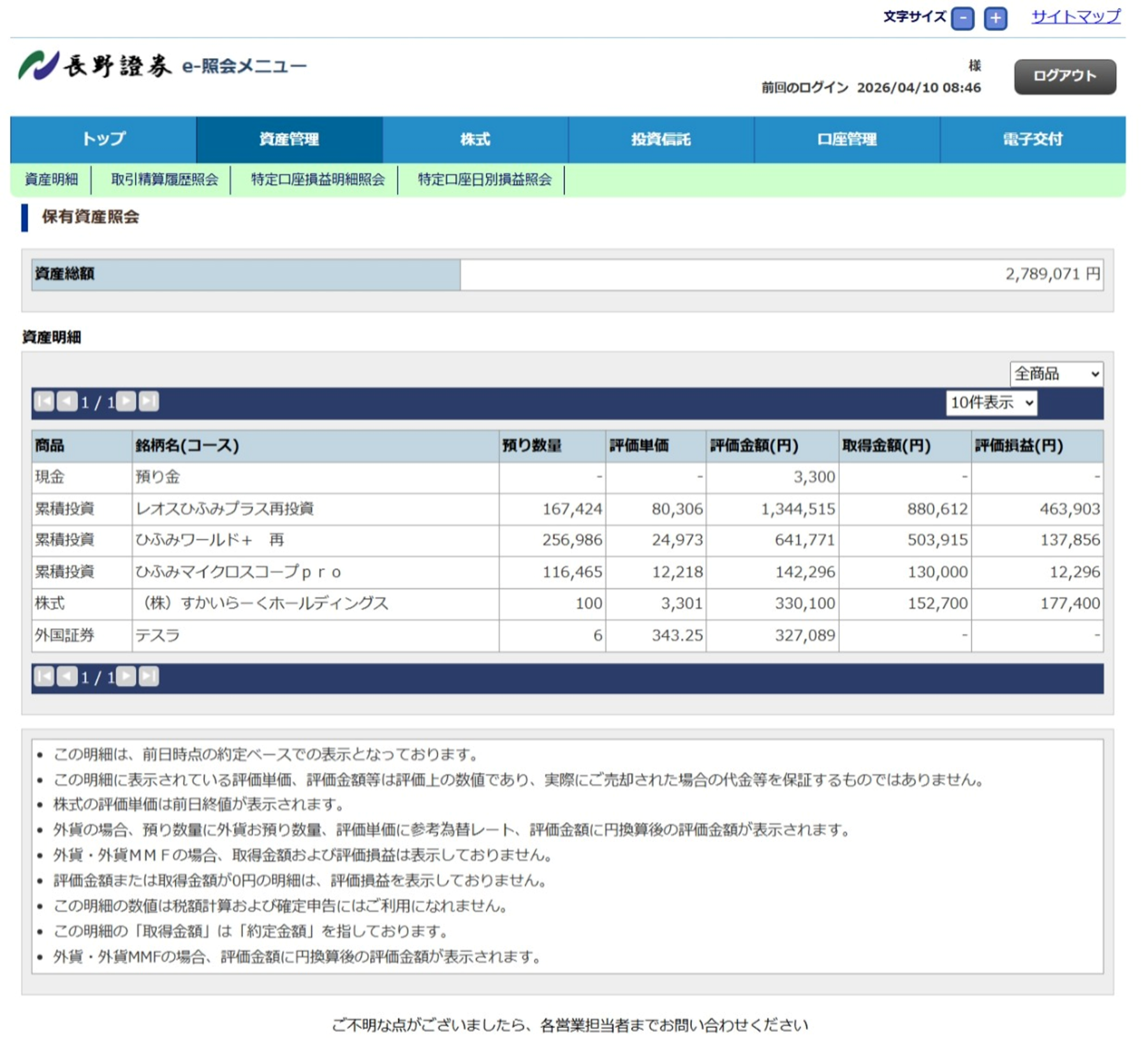 保有資産照会のイメージ