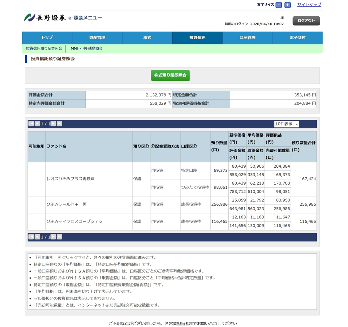 投資信託預り証券照会のイメージ